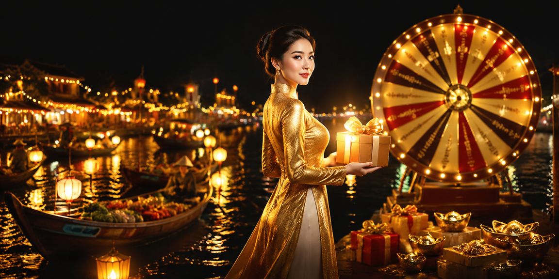 Người phụ nữ mặc áo dài tại Hội An tham gia trò chơi roulette trực tuyến trên điện thoại